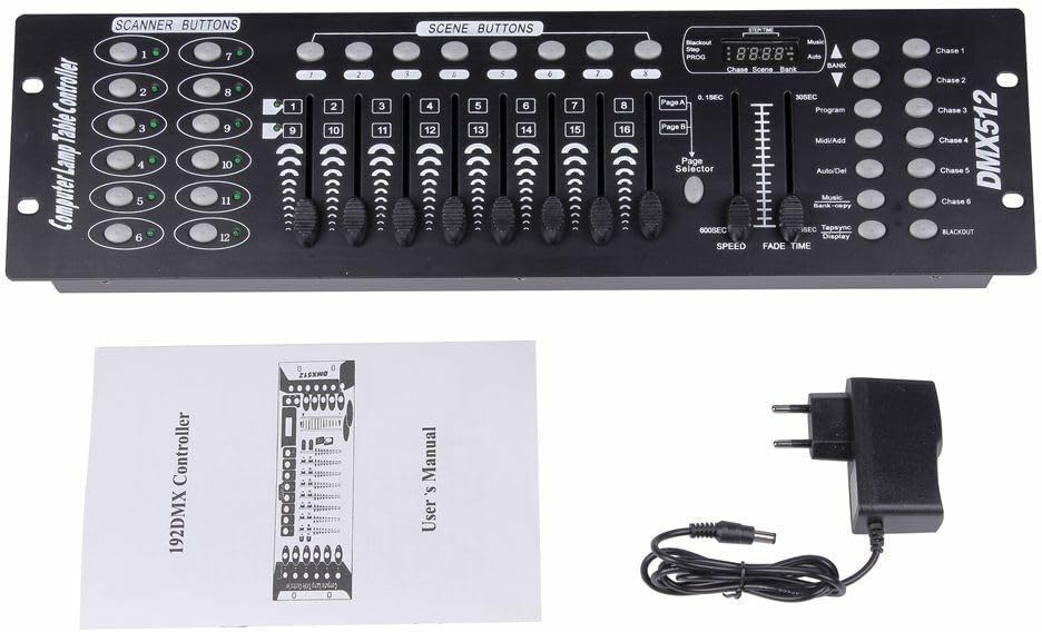 DMX 512 Controller Konsole, 192 Kanäle DJ Licht Controller Konsole MINI DMX-Controller DMX-Lichtpult für Party DJ Disco Moving Head Licht Bühnen Lampe Operator Ausrüstung (Schwarz)