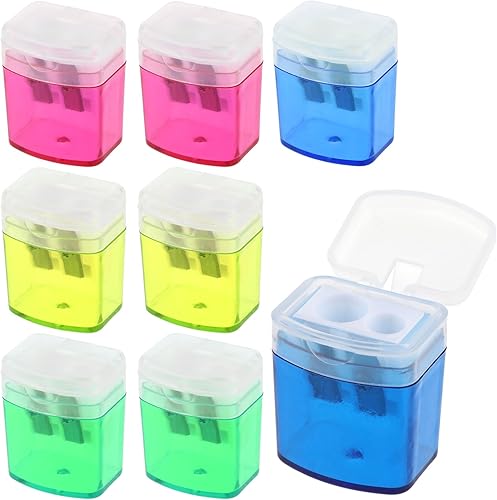 Sacapuntas de 8 piezas, sacapuntas de mano de doble agujero, compacto, de color, sacapuntas manual con bonitos sacapuntas portátiles a granel para