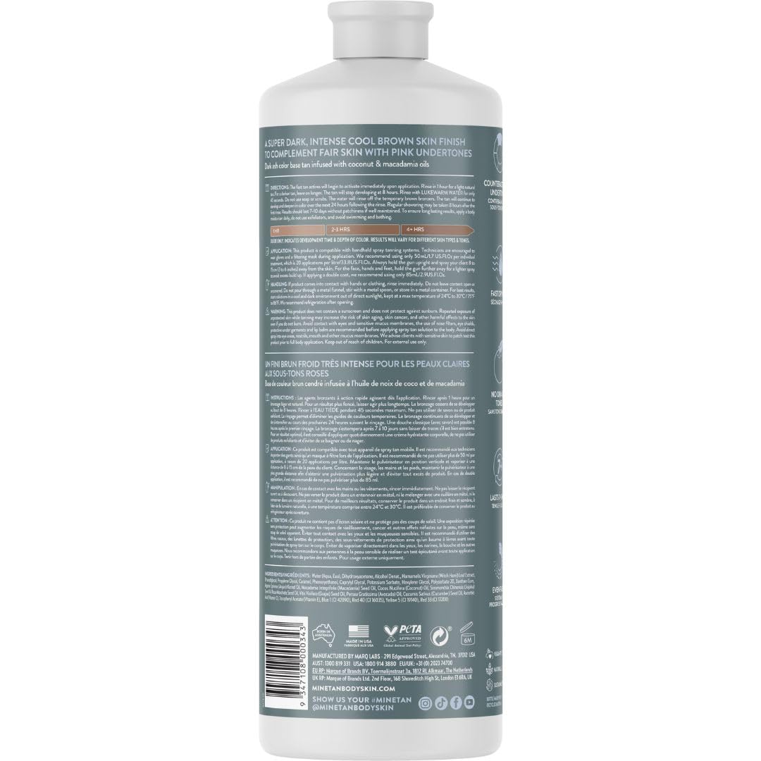 MineTan Dark Ash Premium roztwór do opalania natryskowego | Salon Professional 1-godzinna formuła ekspresowej opalenizny, czyste rozwiązanie do opalania bez słońca, gładkie i gładkie wykończenie, bez zapachu pomarańczowej lub sztucznej opalenizny, wegańsk
