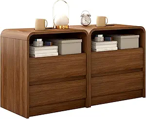 Modern Nightstand, 23.6-Inch Wide with Charging Station & Curved Anti-Collision Design, Mid-Century Storage Cabinet, Pre-Embedded Slots, Sturdy & Reusable, Ideal for Dorm, Sofa, or Office (2)