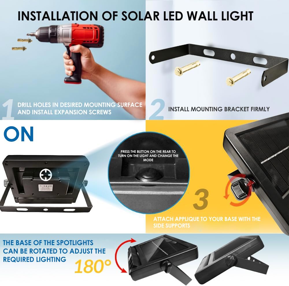 M Ledme - Applique da parete solare Vienna, luce solare per esterni, sensore crepuscolare, impermeabile, 1000 lm, CCT Dimmerabile da Luce Fredda a Luce Calda, IP54, per giardino, garage, cortile.