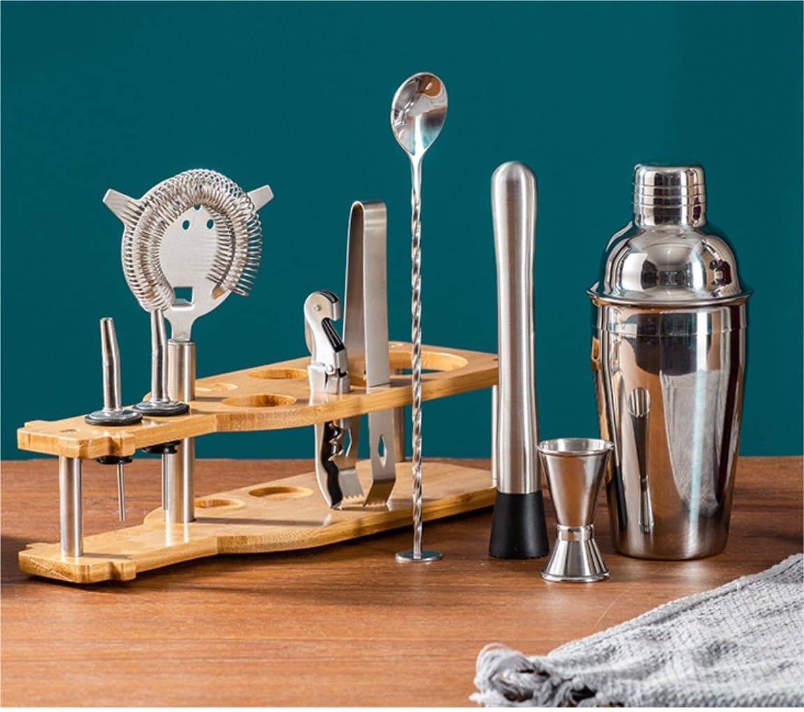 Juego de Cocktail Shaker Juego De Coctelera Mixology Bartender Kit con Soporte, Juego De Herramientas De Barra De Cóctel De 10 Piezas para Mezclador De Bebidas Coctelera Profesional Herramientas (Col