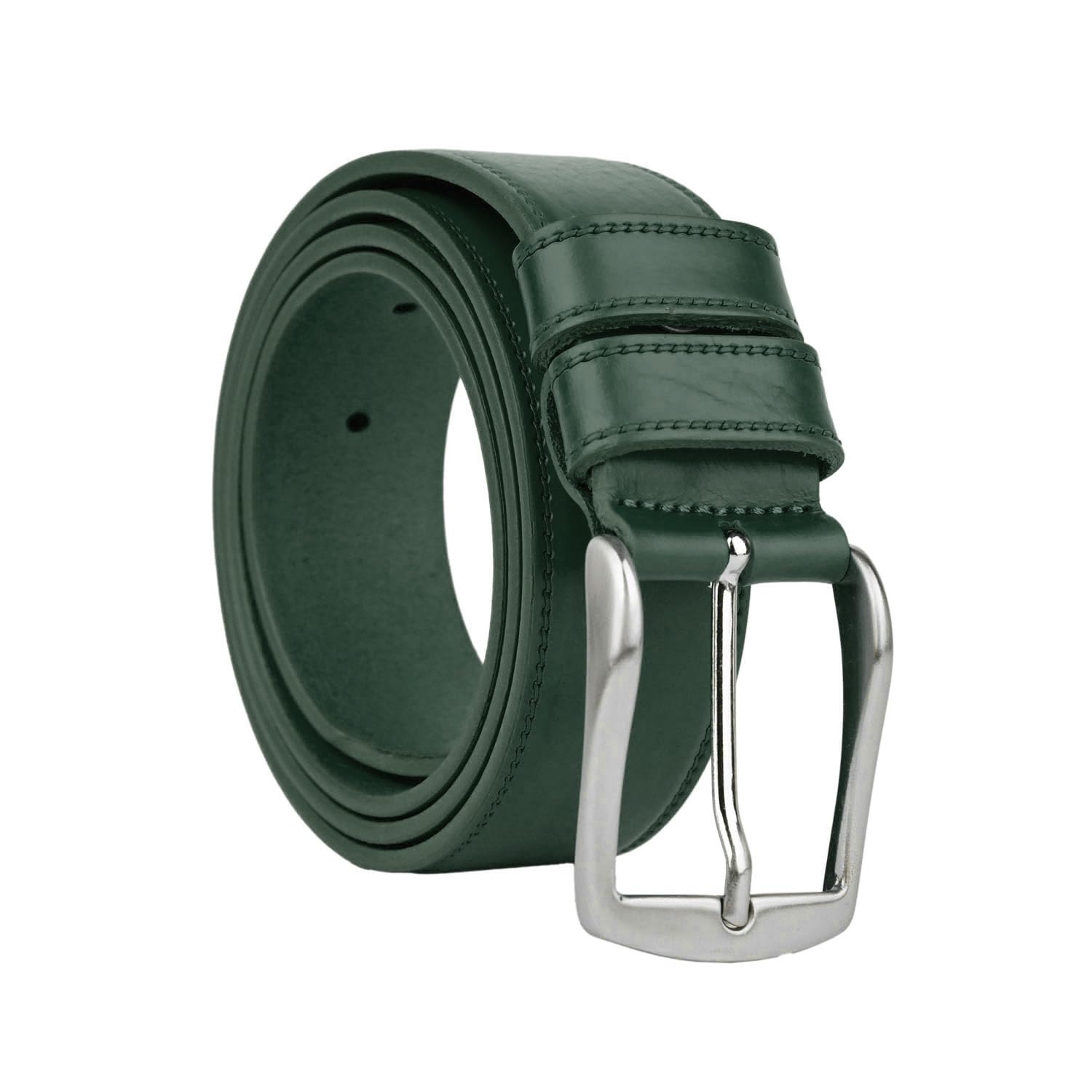 Conte Massimo Men's Belt in Genuine Leather, Unique, Made in Italy, Nickel-Free Buckle, Shortenable, Width 3.5 cm, Comes with Gift Box, Green, 110 (TG 48-50)