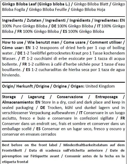 Miniatura 3 de Herba Organica Hoja de Ginkgo Biloba - Ginkgo Biloba L - Té de hierbas (3.53 oz)