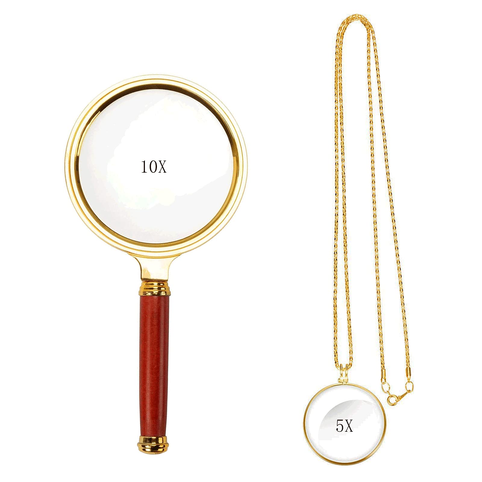 10X Handheld Magnifier With Mahogany Handle and 5X Necklace Magnifying Glass for Reading, Insect Observation, Rocks, Map, Crossword Puzzle, Jewelry - Image 6