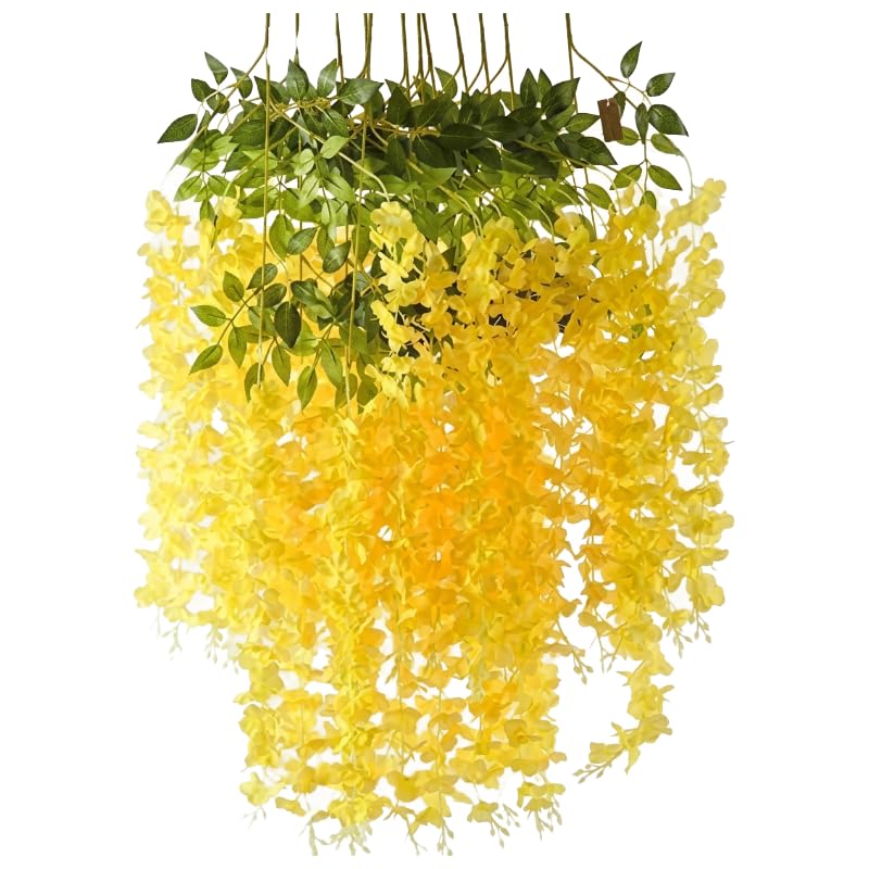Image of Truvic Artificial Wisteria Hanging Flower Vines, Yellow, Pack of 6
