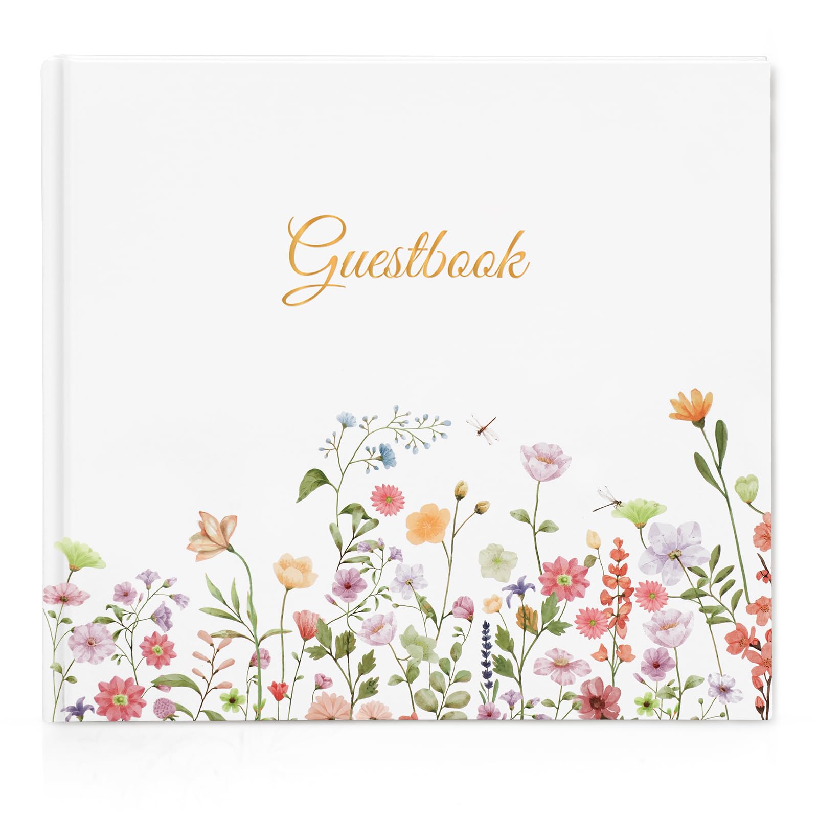 Wedding Guest Book with 40 Beautiful Stickers,48 Double Pages, Made High Quality Thick Paper-Dimensions: 21 x 23cm,Hard Cover Blank Guest Book for Wedding,Baby Shower,Birthdays,Garden Patterns-White