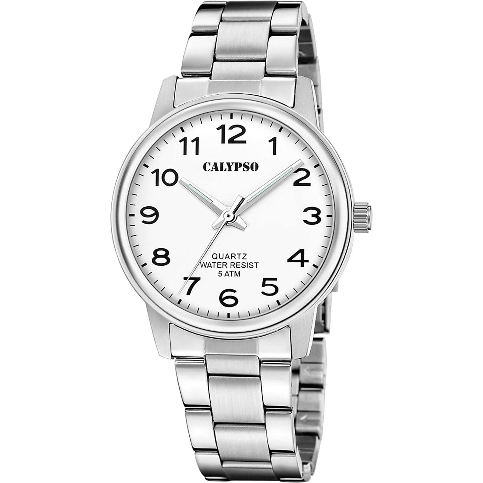 CALYPSO Reloj Hombre Analógico de Acero Inoxidable 316l Plateado - Movimiento de Cuarzo - Cristal Mineral de Alta Resistencia - Resistente al Agua 5 ATM K5864/​1 Basic