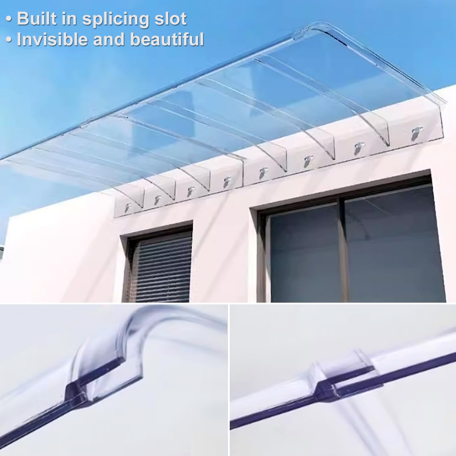 Tejadillo de Protección Transparente,Marquesinas Exterior,Toldo de Entrada de Puerta Delantera de Policarbonato,Tejadillo Puerta Autolimpiable,Toldo Cubierta,3,5mm (Brown,40x90cm/16 x35)