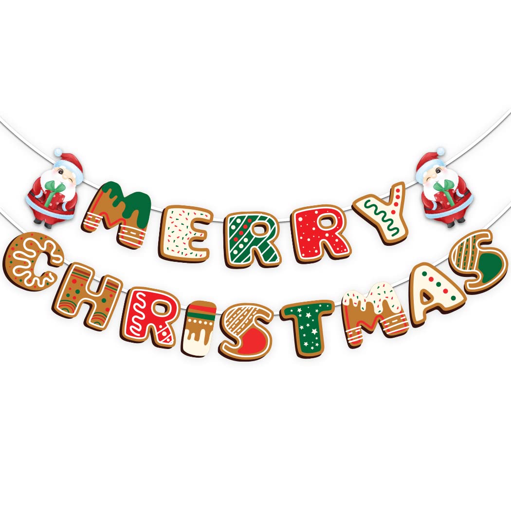 Festiko® Merry Christmas Banner (Design 2), Christmas Garland Banner, Xmas Party Decorations for Home Wall Fireplace Party Supplies