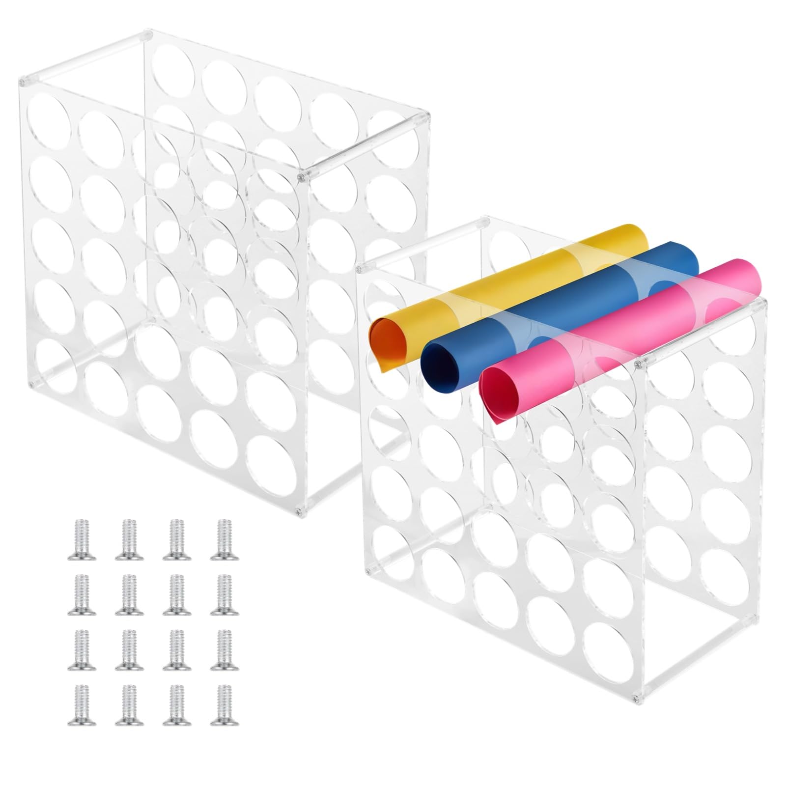2 scaffali in vinile con 25 fori, organizer per rotoli in vinile acrilico trasparente, salvaspazio, multiuso, facili da posizionare su scrivania, tavolo o mensola