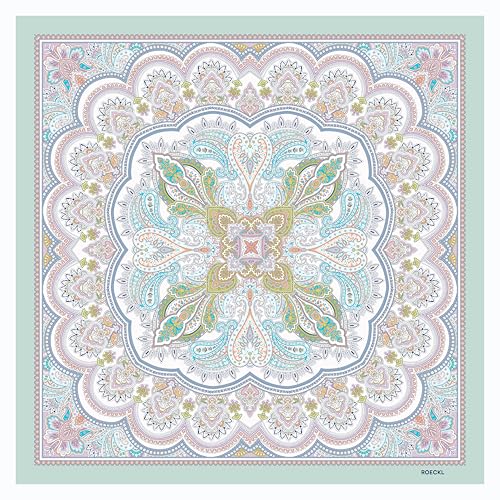 Foulard Nicki Roeckl motif cachemire fin aqua pour sublimer un cou dénudé