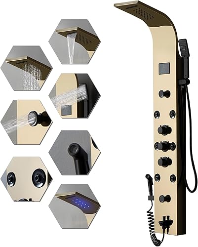 BWE Shower Panel Tower 304 Stainless Steel with 6 Body Jets and 2 Mist Sprays Po