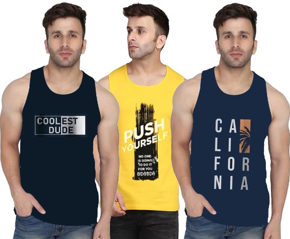 tadeo Printed Sleeveless Tshirt for Men Combo | Sando/Baniyan/Ganji Tank Top Gym Vest for Boys | Round Neck Dryfit T-Shirt | Perfect for Sports Workout, Vacations & Beaches | Multicolor K (Pack of 3)-picture-14