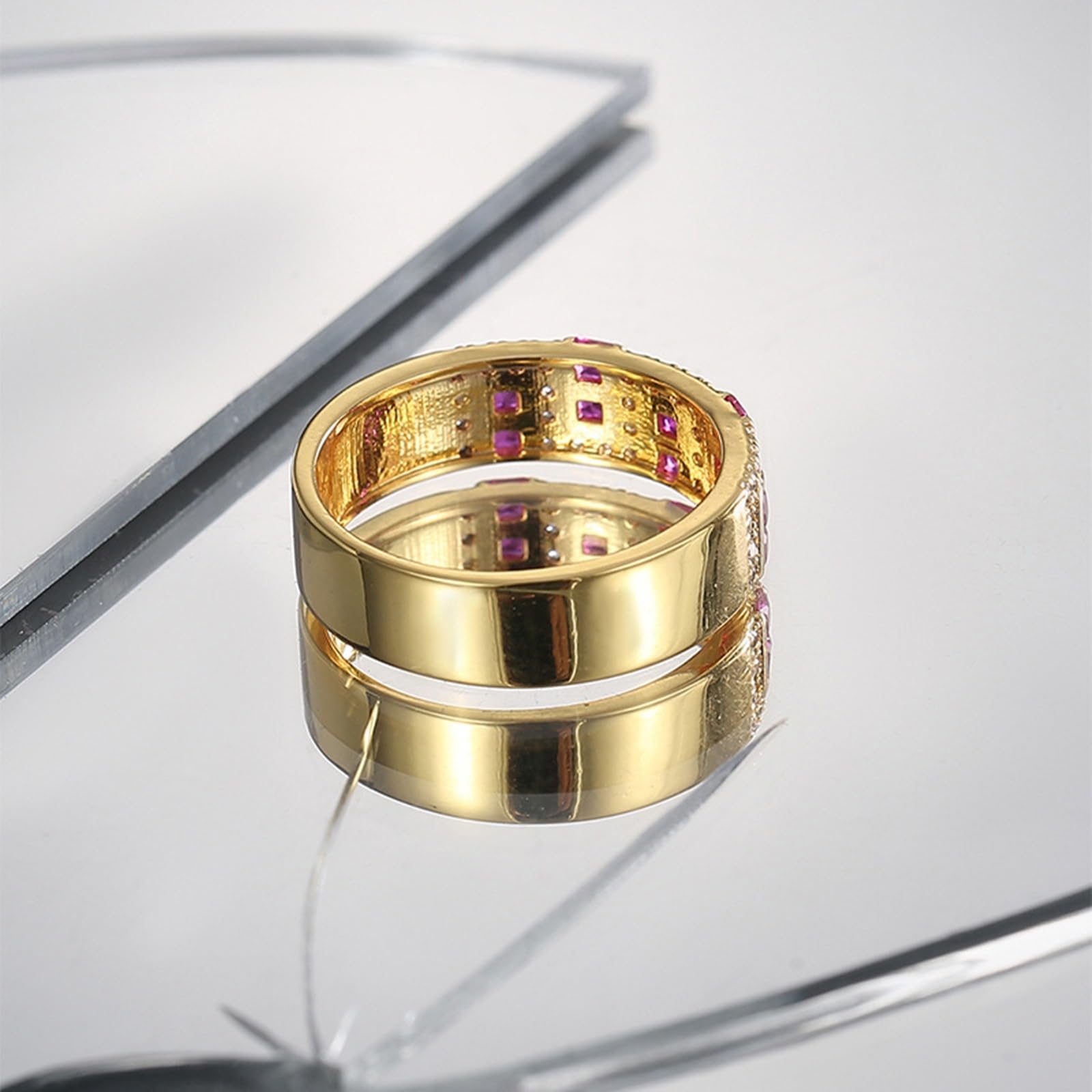 Złote obrączki ślubne dla kobiet, pierścionek zaręczynowy, damski, złoty, 9K/14K/18K, żółte złoto, elegancki, z rubinem hodowlanym laboratoryjnie