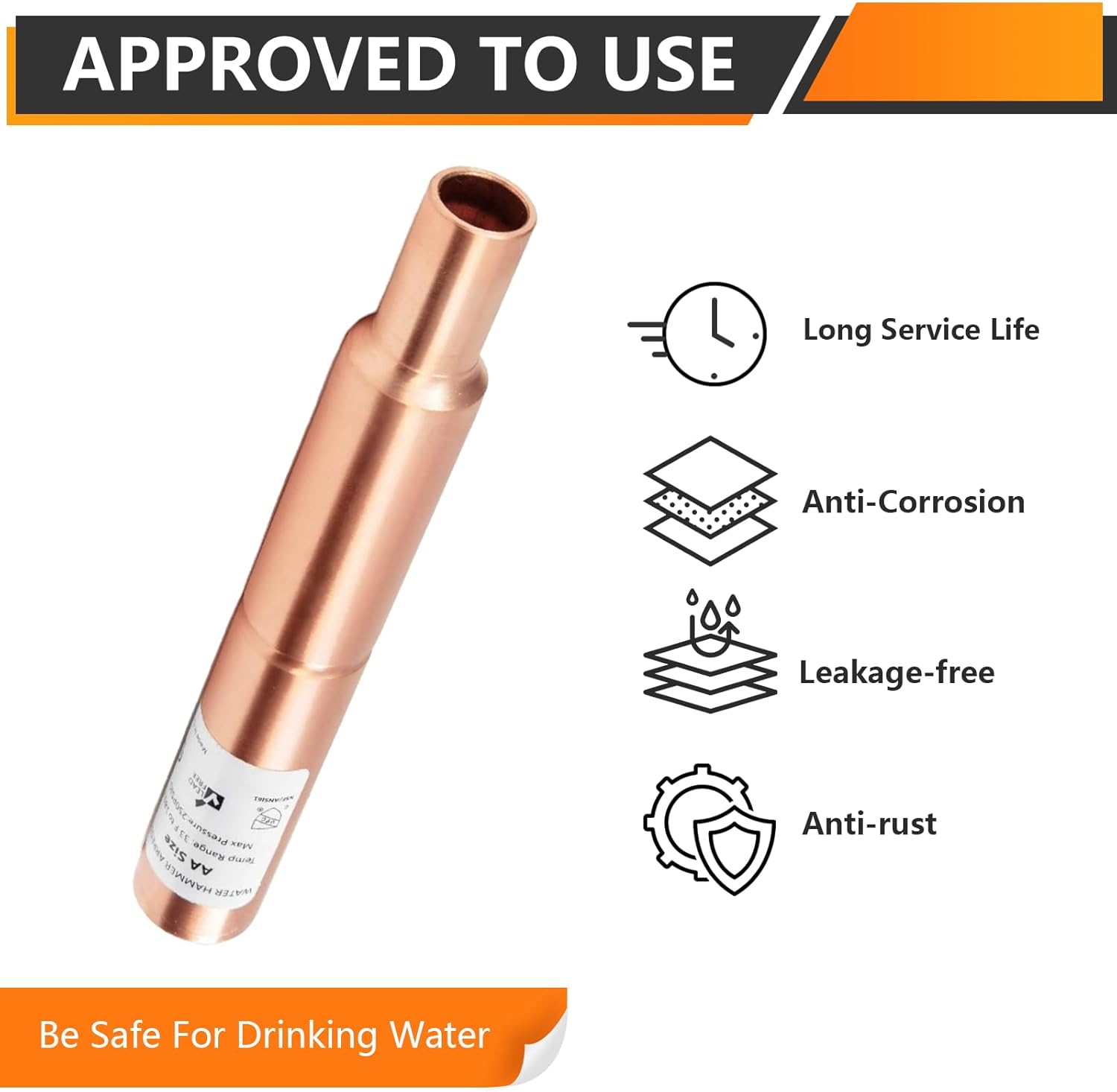 4-Pack HeSun Copper Straight Water Hammer Arrestor, 1/2-Inch Sweat Connection, Reduce Laundry Washer Knock Noise(HAMMER023-4)