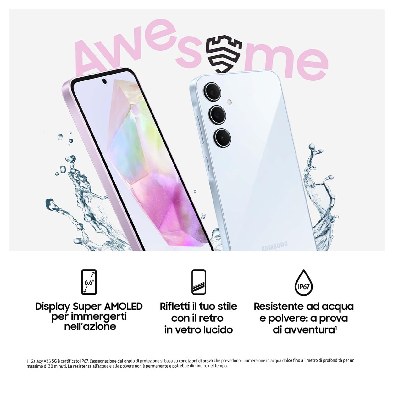 Samsung Galaxy A35 5G,Clear Cover inclusa, Smartphone Android 14, Display FHD+ Super AMOLED 6.6”, 6GB RAM e 128GB di memoria interna espandibile, Batteria 5.000 mAh, Awesome Lemon [Versione Italiana]