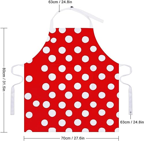 Miniatura 2 de MUSM Red And White Polka Dots ApronClassic Vintage Funny with Pockets Aprons,Adjustable Bib Waterdrop Resistant for Kitchen Cooking Restaurant BBQ