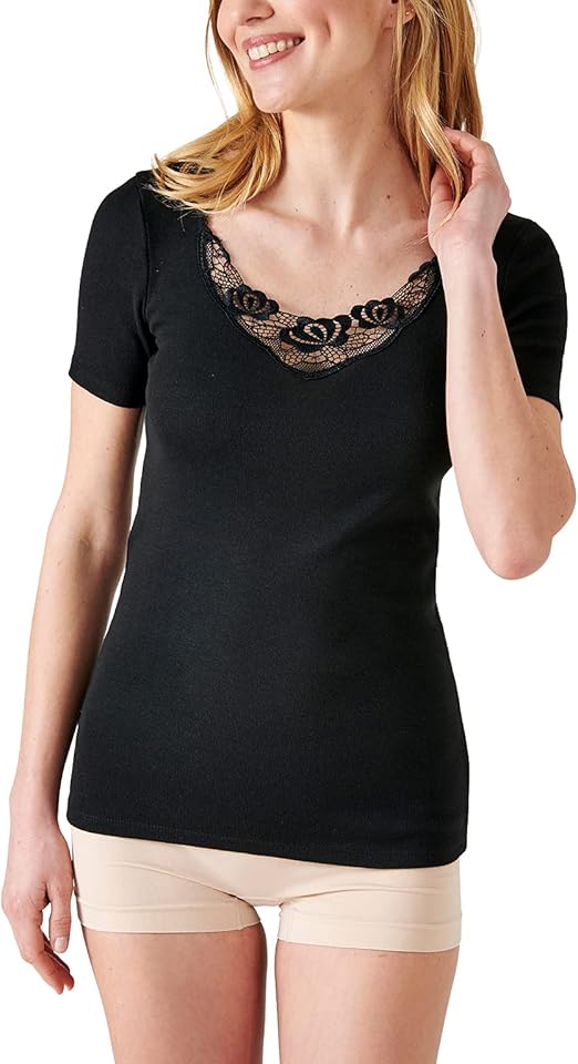 Damart Women's Thermolactyl Degree 3 Fine Lace TShirt Thermal Top