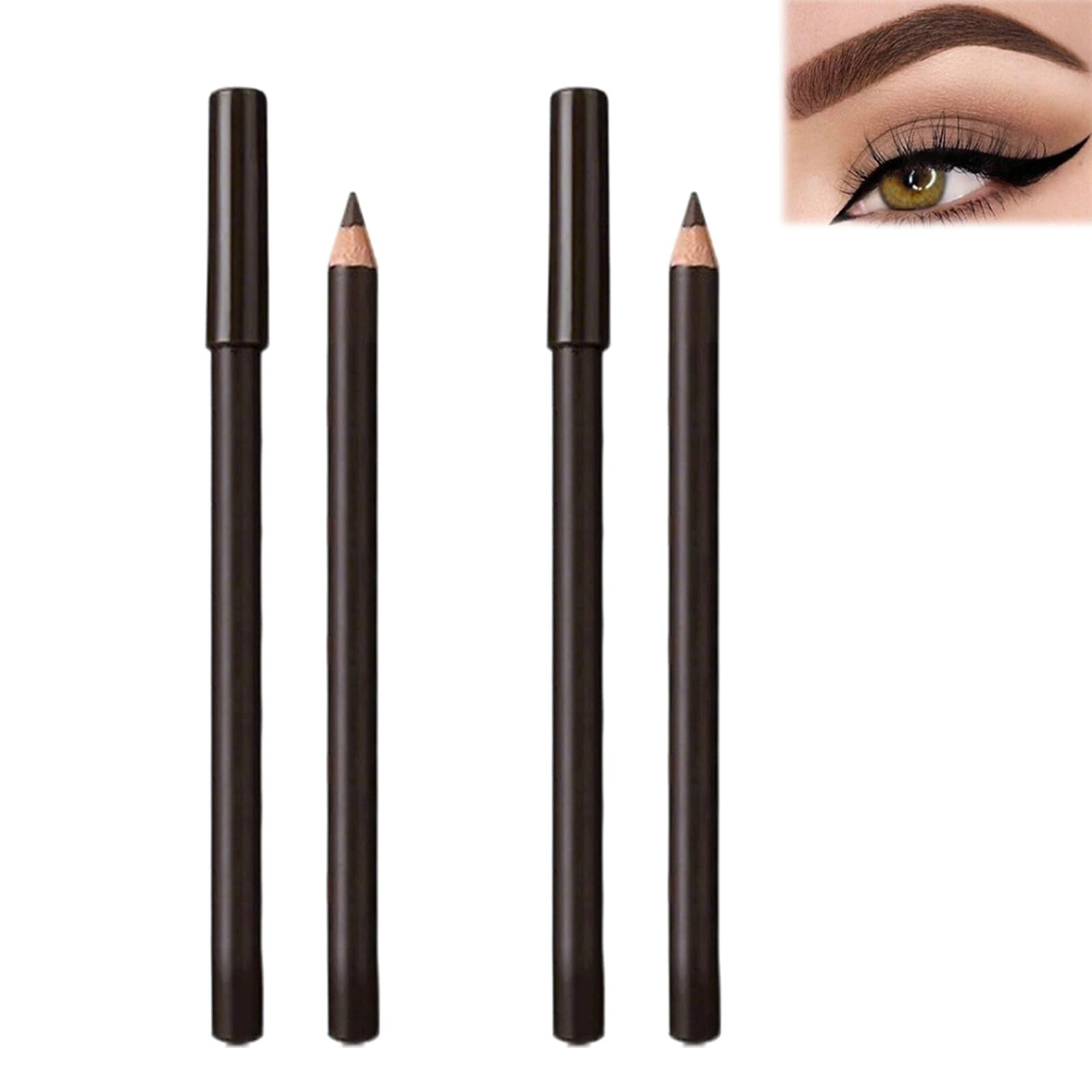 24 hr Waterproof Eyeliner Double Sharpenable Eye Pencil No Smudging Fading Smooth and Easy to Color Dark Brown