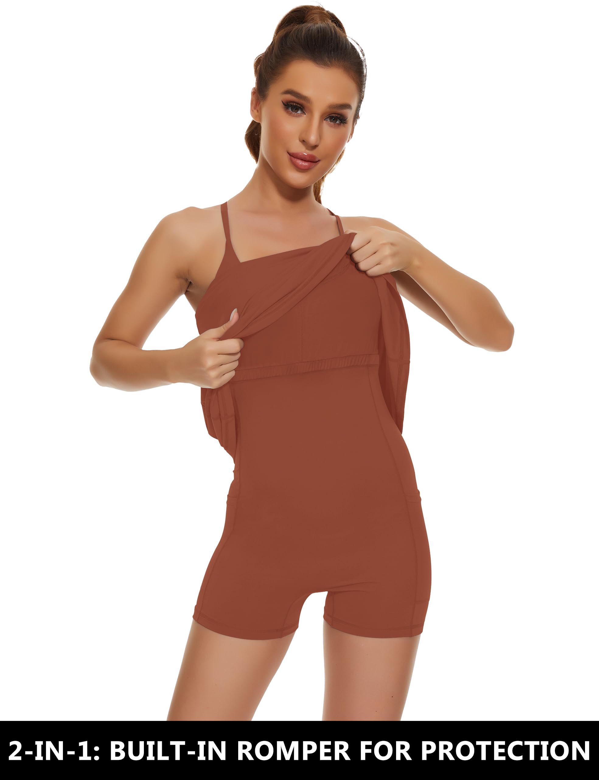Desol Vestido de tenis para mujer, vestido de entrenamiento de golf con sujetador integrado y bolsillos cortos, vestido deportivo con bolsillos ajustables