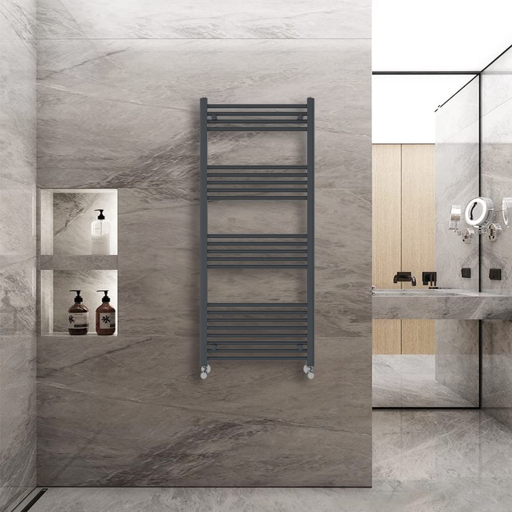 Warmehaus Straight Heated Towel Rail Radiator Ladder Anthracite Grey 1400x600mm Central Heating Radiators for Bathroom Kitchen