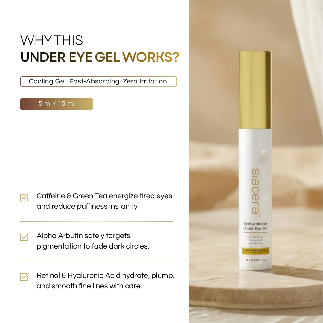 EyeLuminate Under Eye Gel for Dark Circles Removal | 0.2% Retinol, 1% Alpha Arbutin & Caffeine | Reduces Pigmentation, Puffiness & Fine Lines | Brightening Dark Circle Cream for Men & Women | Dermatologically Tested | 5ml — Amazon image 5