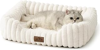 COZY KISS Orthopädisches Waschbares Hundebett, für Katze und Kleiner Hunde, Weicher Kunstfell Hundekorb, Haustiersofa mit Hoher Umrandung, Rutschfestes, 64 x 53 x 15 cm, Beige