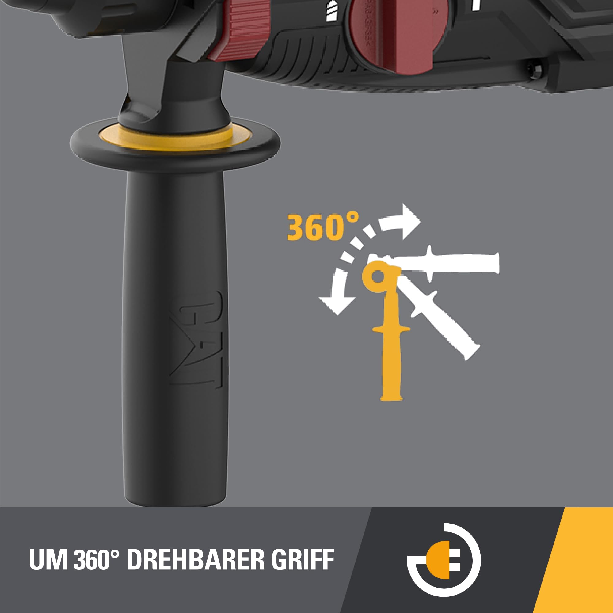 CAT DX2130 Bohrhammer 900W, SDS-plus, 3.2 Joule Schlagenergie, 4-In-1 Funktionen, 28mm Bohrleistung, (inkl. Meißel- und Bohrersatz)