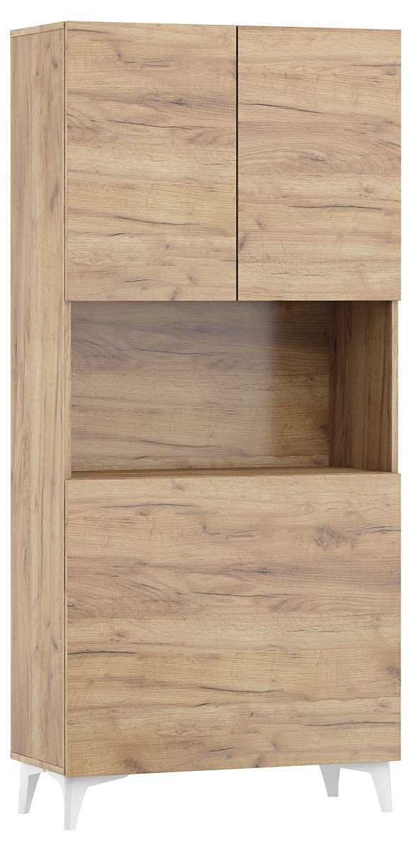 BIM Furniture Megan - Escritorio plegable (1 estante, oficina doméstica, mesa de pared, ordenador portátil, mesa plegable (artesanía dorada)