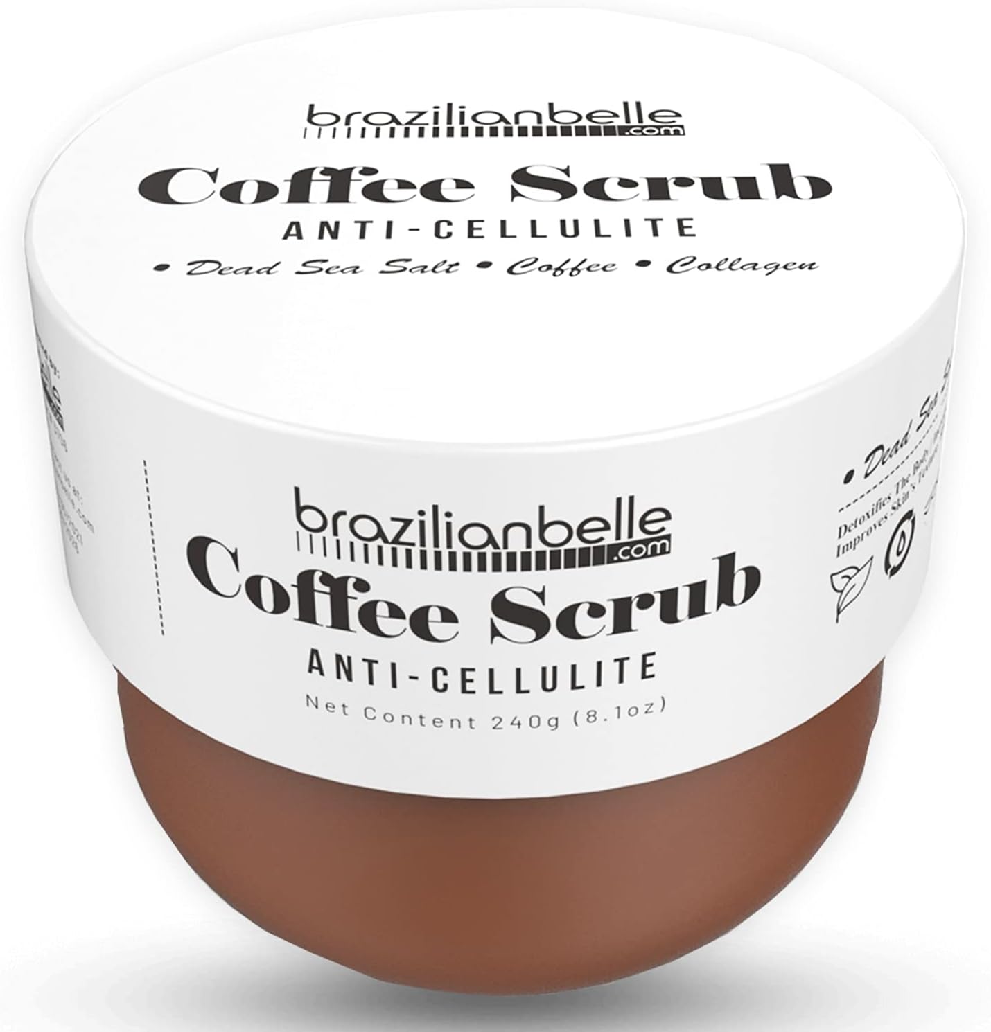 Brazilian Belle Exfoliating Coffee Scrub - Anti Cellulite Firming Body Scrub Infused with Natural Dead Sea Salt & Arabica Coffee (8.1 oz)