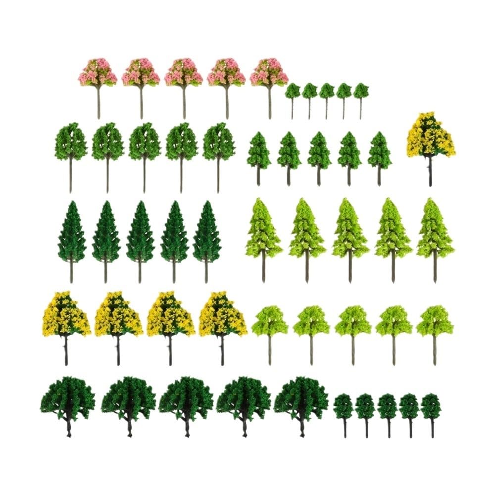 Landscape Greenery 55pcs Architectural Model Tree Miniature, Mixed Size Forest Trees Set, Garden 3 to 7cm Mix N Gauge Diorama