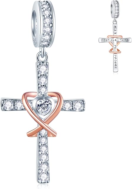 GLOWDAS Sparkling Rainbow, 4 Leaf Clover, and Cross Pendant Charms fit European Women Bracelet, 925 Sterling Silver Pave Cubic Zirconia Beads, Gifts for Christmas/Lover/Mothers Day