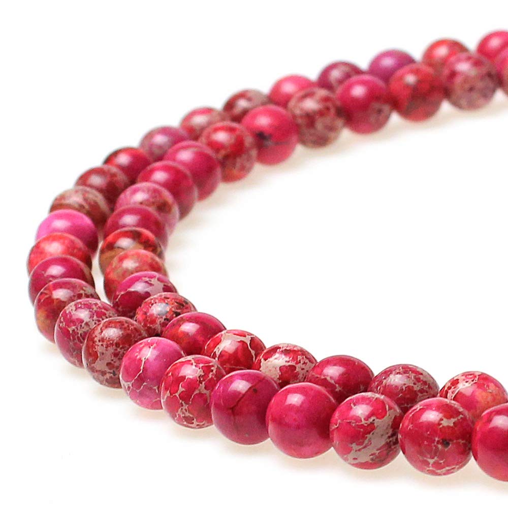 JarTc Natural Stone 6 Colors Sea Sediment Imperial Jasper Round Loose Beads for Jewelry Making (12mm, Rose red)