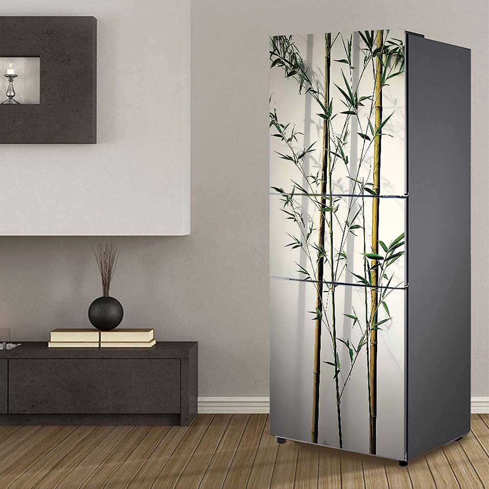 Cnfhfry Bamboo Fridge Stickers， Full Covering Door Fridge Covers Skins Wall Stickers For Kitchen Decal, Simple Leaf(M: 60X180 Cm)