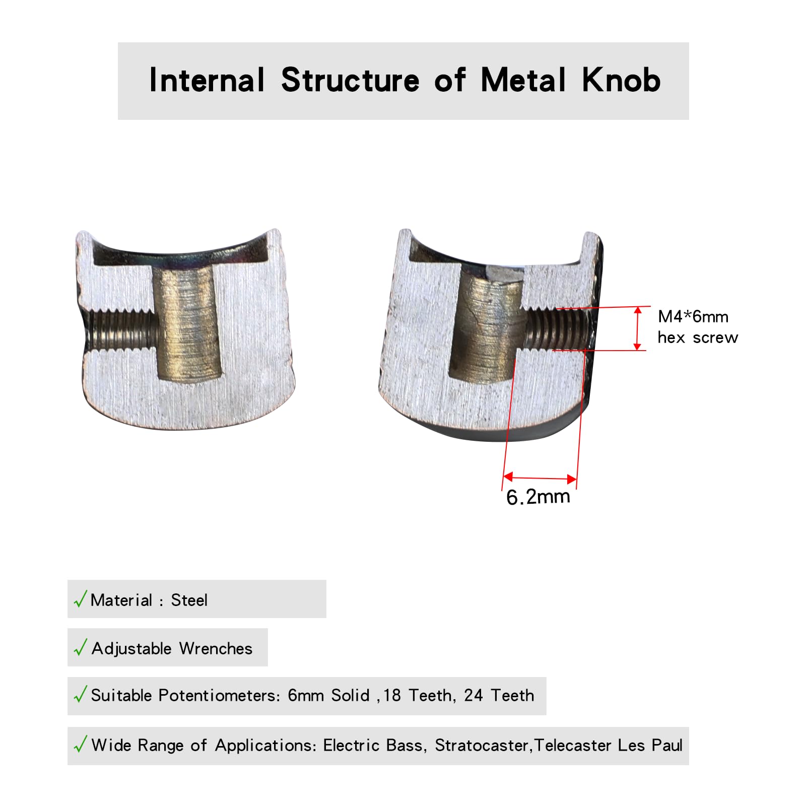 Guitar Upgrade Accessories 2PCS Electric Bass Guitar Knobs Chrome - Flat Top Metal Volume Tone Knobs For Strat, Tele, Les Paul Les Paul Replacement Knobs