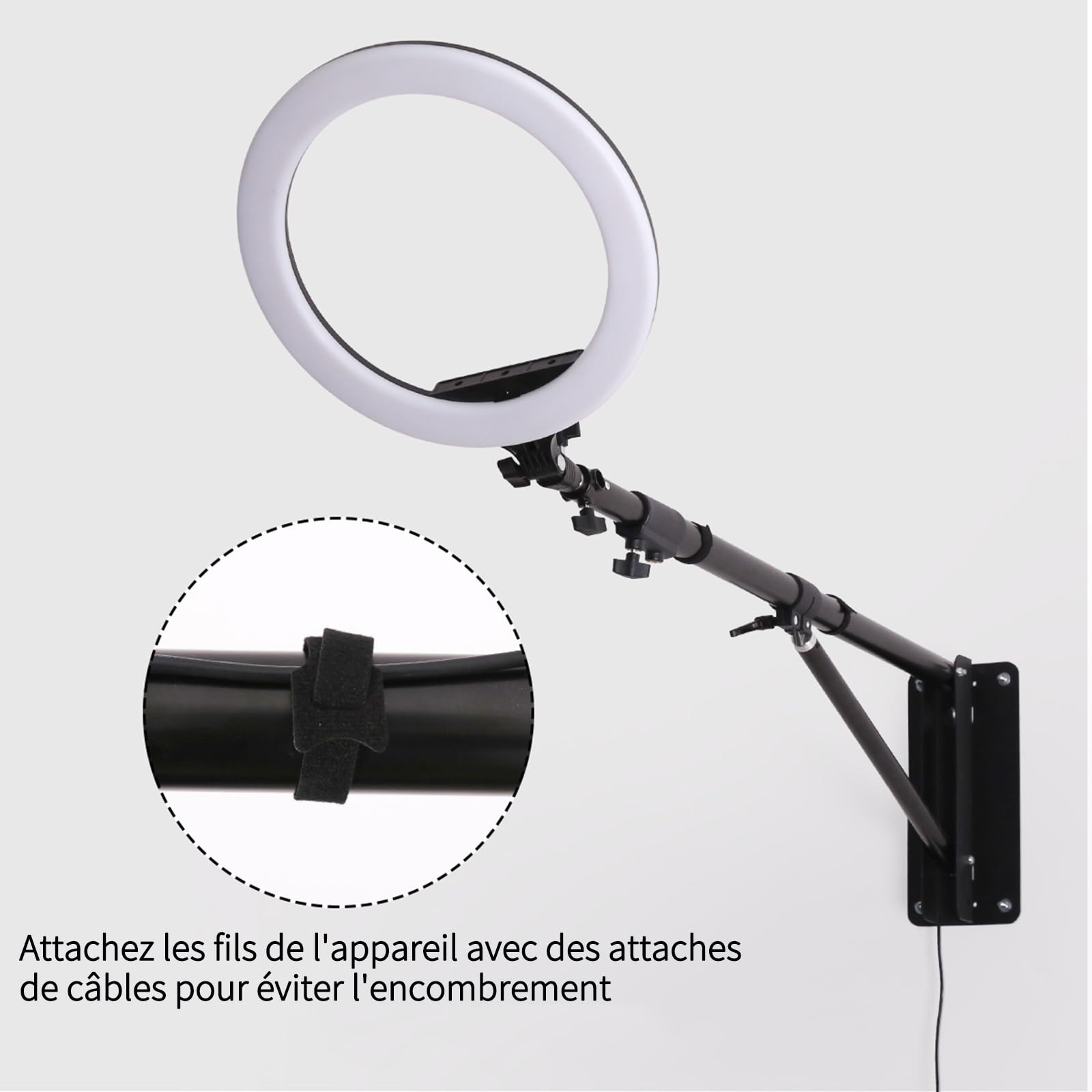 Lot de 2 Supports Muraux pour Lumière Annulaire, Bras de Suspension Triangulaire 180 cm avec Rotation à 180° - pour Studio, Vidéo, Ring Light, Photographie avec Flash, Softbox, Réflecteur