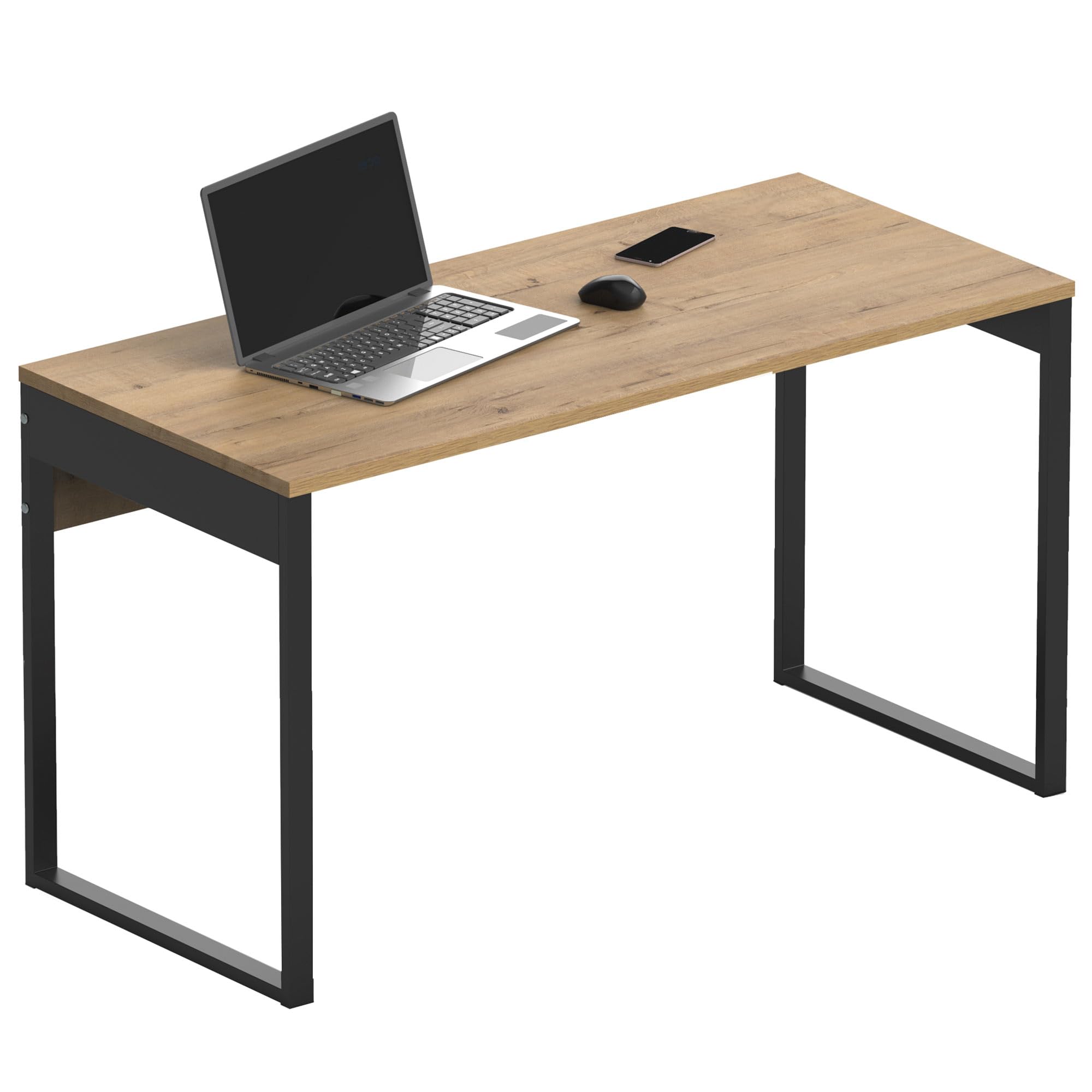 briebe Escritorio, Mesa de Ordenador Oficina, Estudio, Patas Estructura Metálica 76x135x60cm (Alto x Ancho x Profundo) Diseño Industrial, Desk, Smuk Roble Gold/Negro