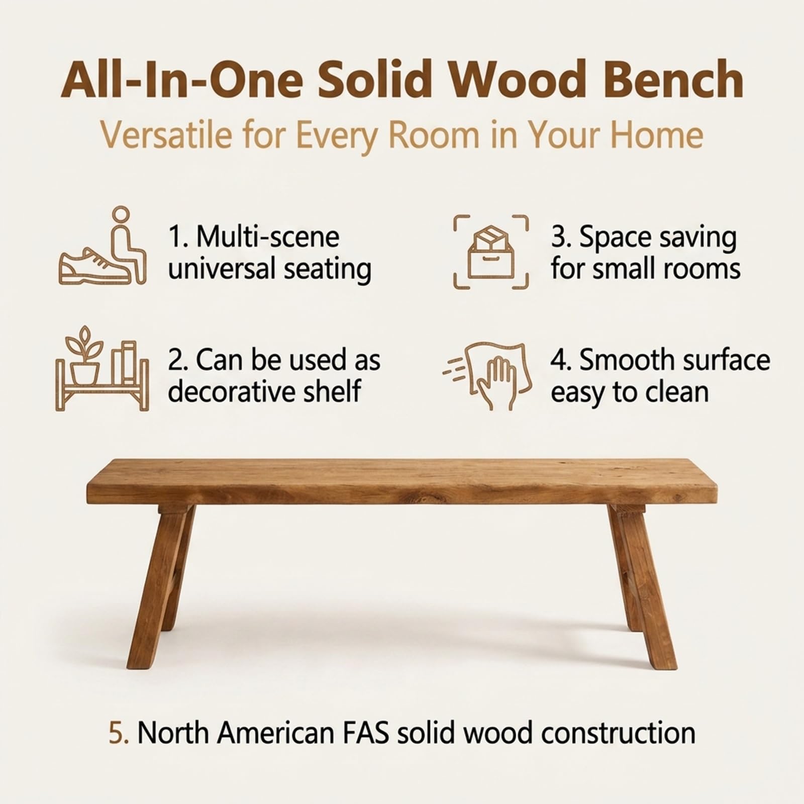 Banco de entrada de cocina de madera natural asiática, Banco de comedor de madera para entrada de estilo rústico, fácil de montar para dormitorio, mesa de comedor, sala de estar, pasillo(120*25*45cm)