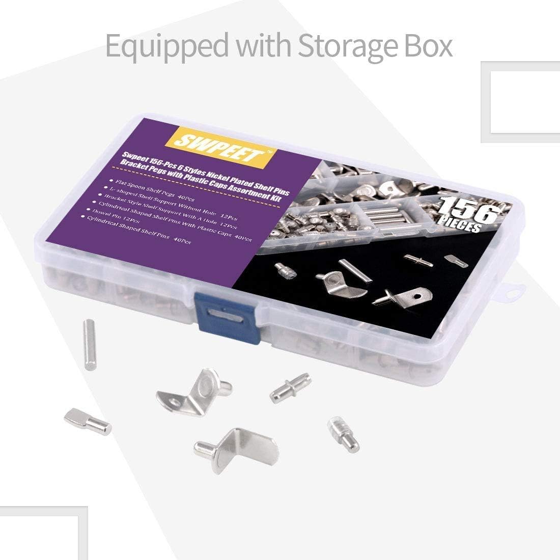 156Pcs 6 Styles Shelf Pins Kit, Top Quality Nickel Plated Shelf Bracket Pegs Cabinet Furniture Shelf Pins Support for Shelf Holes on Cabinets, Entertainment Centers : Tools & Home Improvement