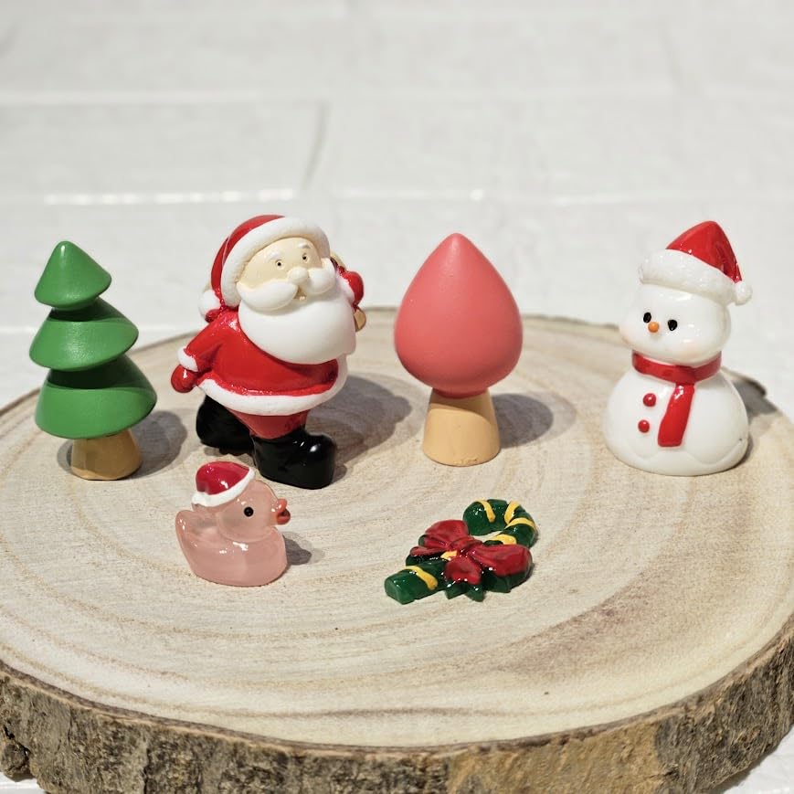 Image of Miniature Christmas Figurines Set of 6 - Cute Xmas Miniatures for Mini Garden Decor, Dollhouse Accessories, Snow Village Craft, Christmas DIY & Gifting