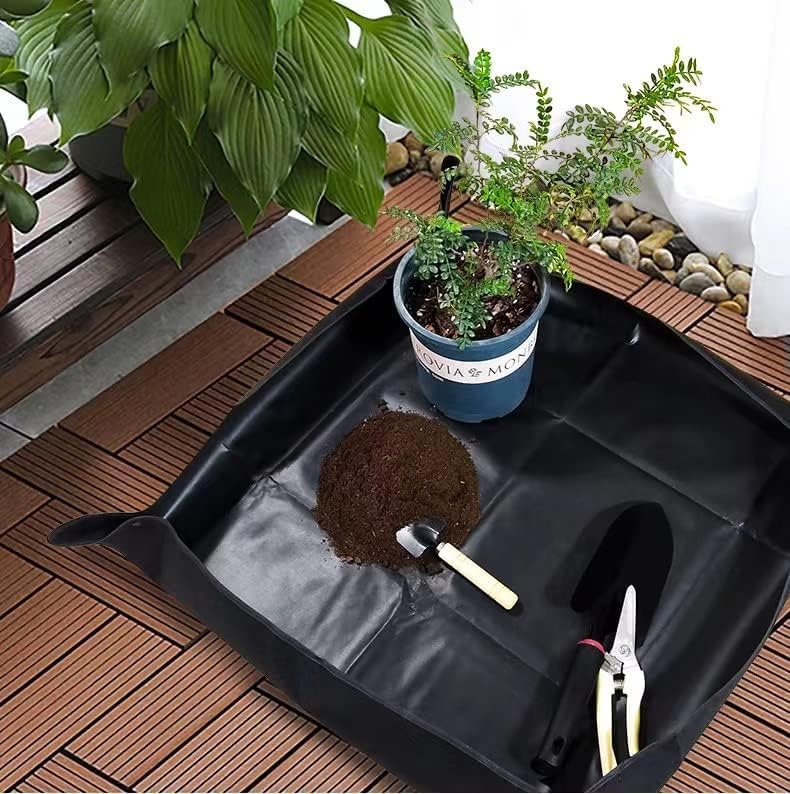 Image of 100x100 cm Gardening Mat for Plant Transplanting and Mess Control Thickened Waterproof Potting Tray Succulent Potting Mat Portable Gardening Mat Plant Gifts for Women Men 39.5x39.5 inch Black
