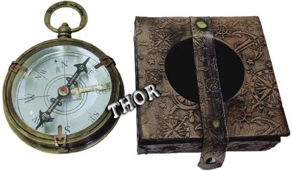 Brass Push Button Poem Compass Dollond London with Handmade Leather Case Rustic Vintage Home Decor Gifts