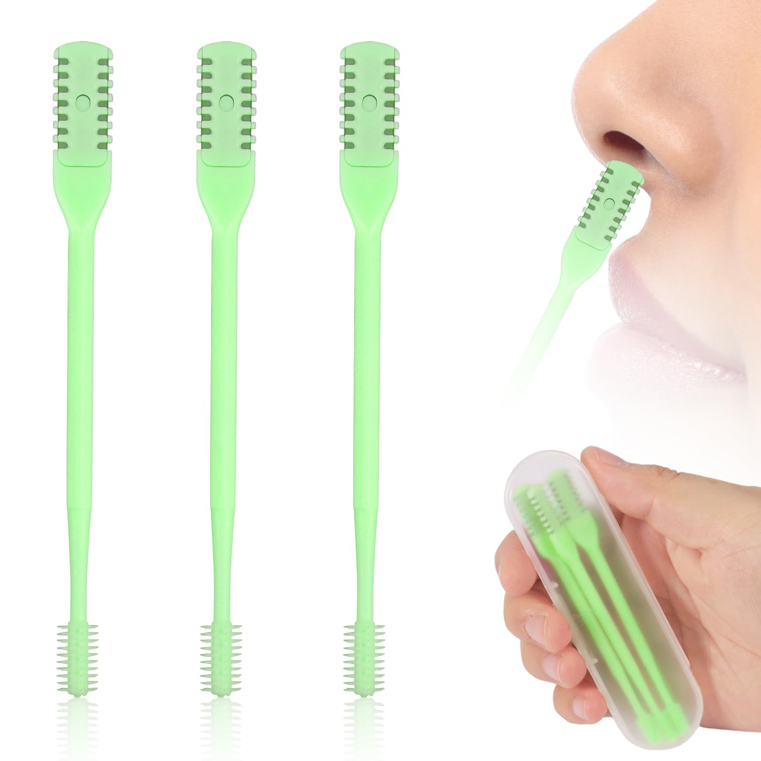 3pcs 2 in 1 Nose Hair Trimmer Double Sided 360 Degrees Rotating Nasal Hair Cutter Clipper Portable Manual