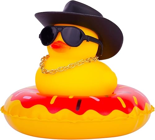 Decoraciones de tablero de automóvil de pato para decoración de tablero de automóvil, accesorios de decoración con mini anillo de natación, collar y