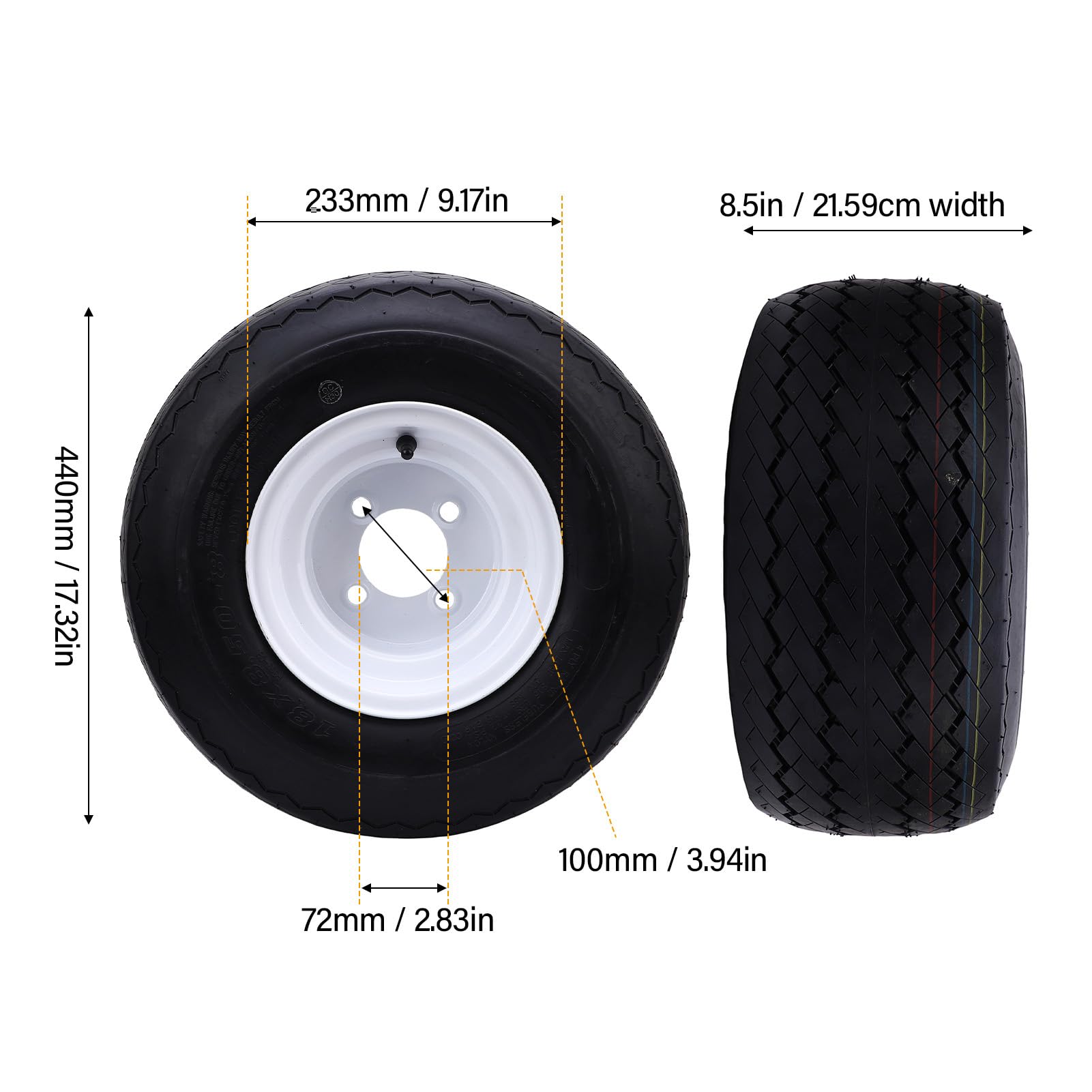 Asixxsix 18x8.50-8 Neumáticos de Cortacésped con Borde, 4 Pernos 4 Capas de Neumáticos sin Tubería y Conjunto de Ruedas, Neumático de Césped de Goma Delantero/Trasero para Montar