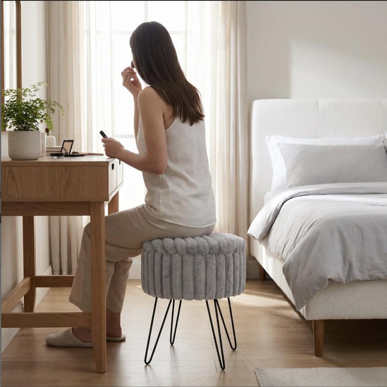 BLOOM BLENDS Storage Hairpin Stool, Grey