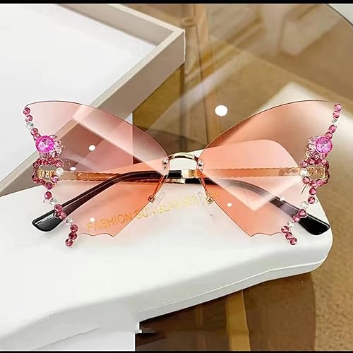 Miniatura 2 de QQLADY Gafas de sol para mujer, gafas de sol de mariposa de diamante de lujo, gafas de sol de diamante sin montura, gafas de sol de protección UV