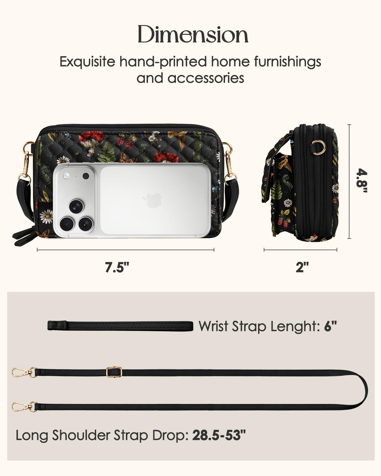 Miss Adola Cotton Quilted Crossbody Bags for Women - Wallet Purse Small Phone Bag Cute Wristlet Purses with RFID Blocking - 5