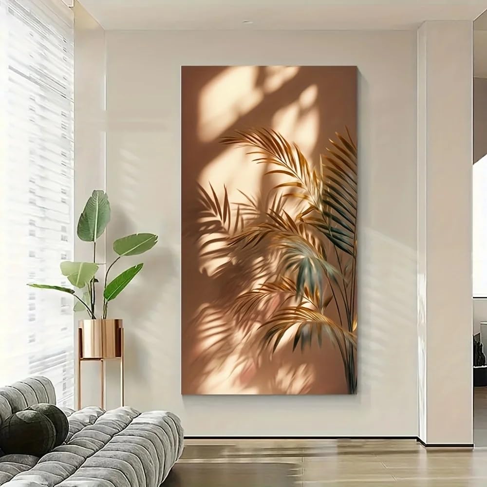 Dittelle Quadro su tela con ombra di foglia astratta - Stampe su tela minimaliste per decorazioni di soggiorno e ufficio, dipinto su tela (70x140 cm/Senza cornice)
